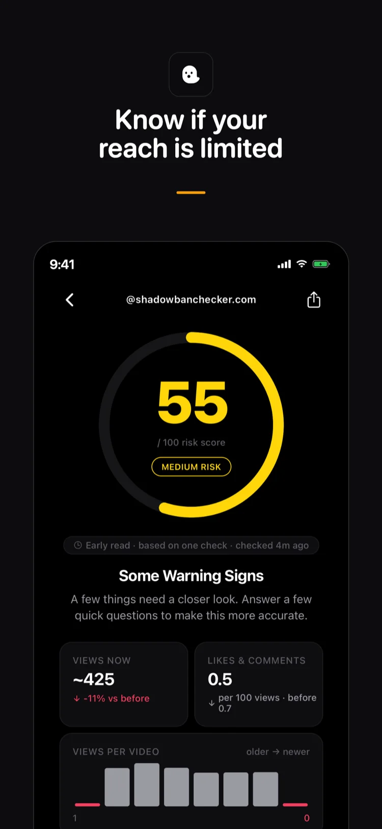 Shadowban Checker screen 1