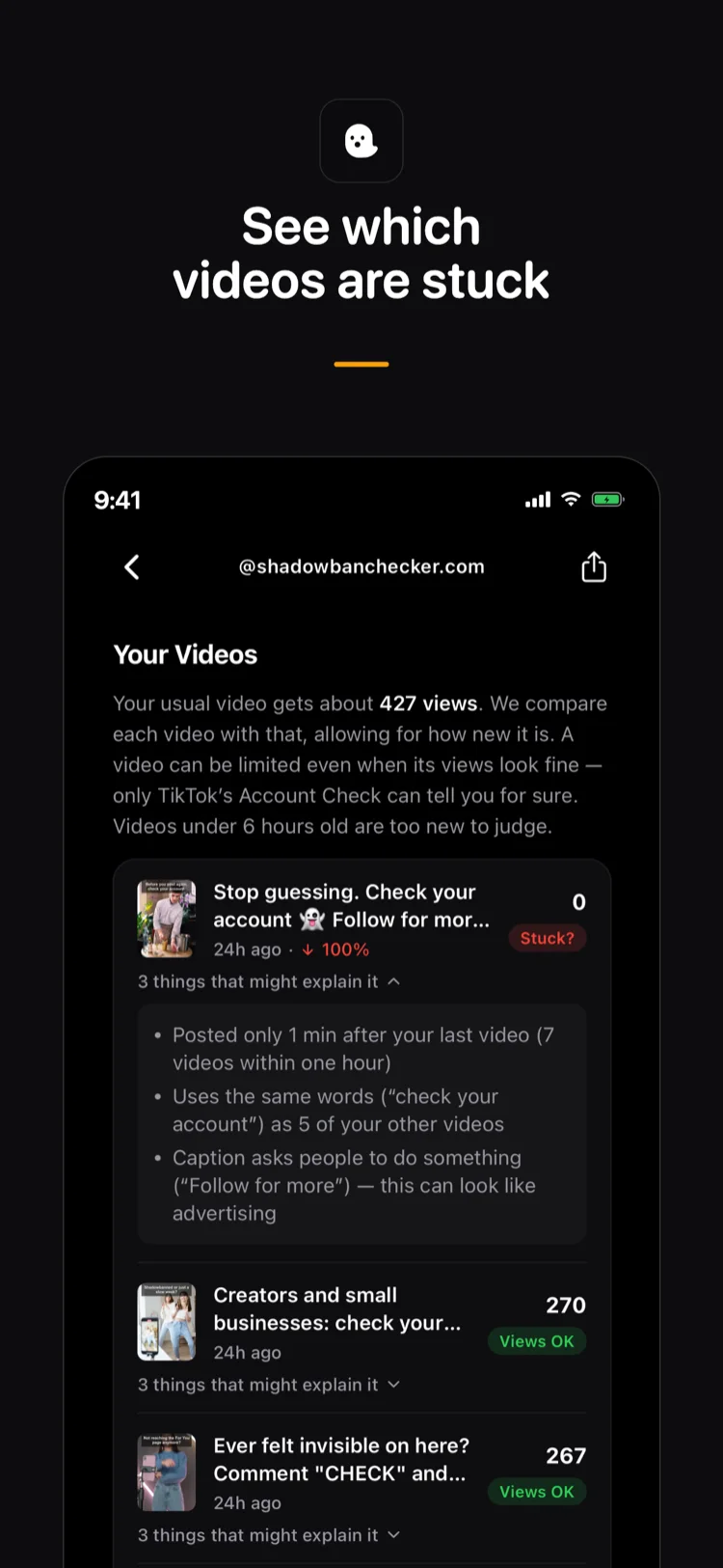 Shadowban Checker screen 2
