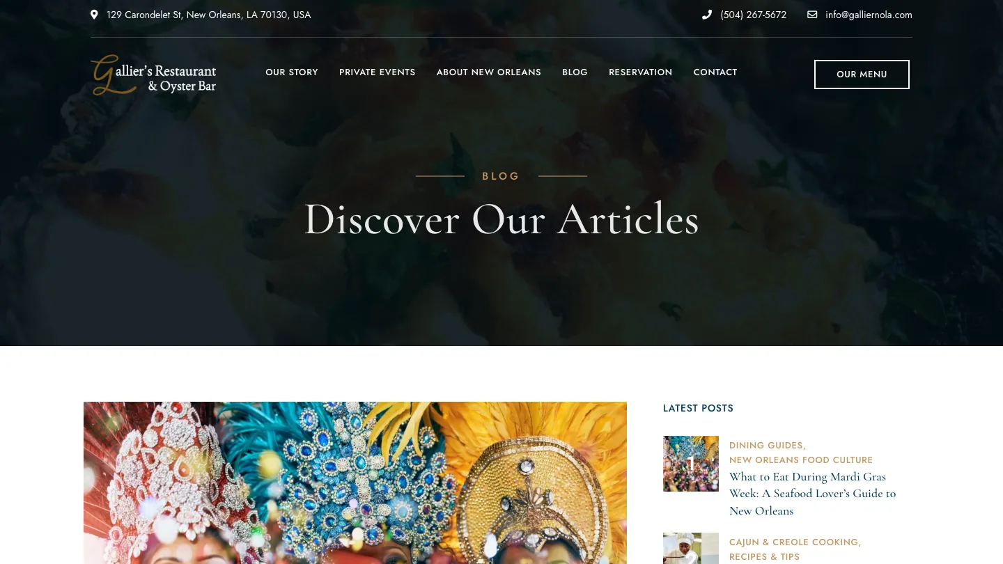 Gallier Restaurant blog with articles on New Orleans food culture and dining guides