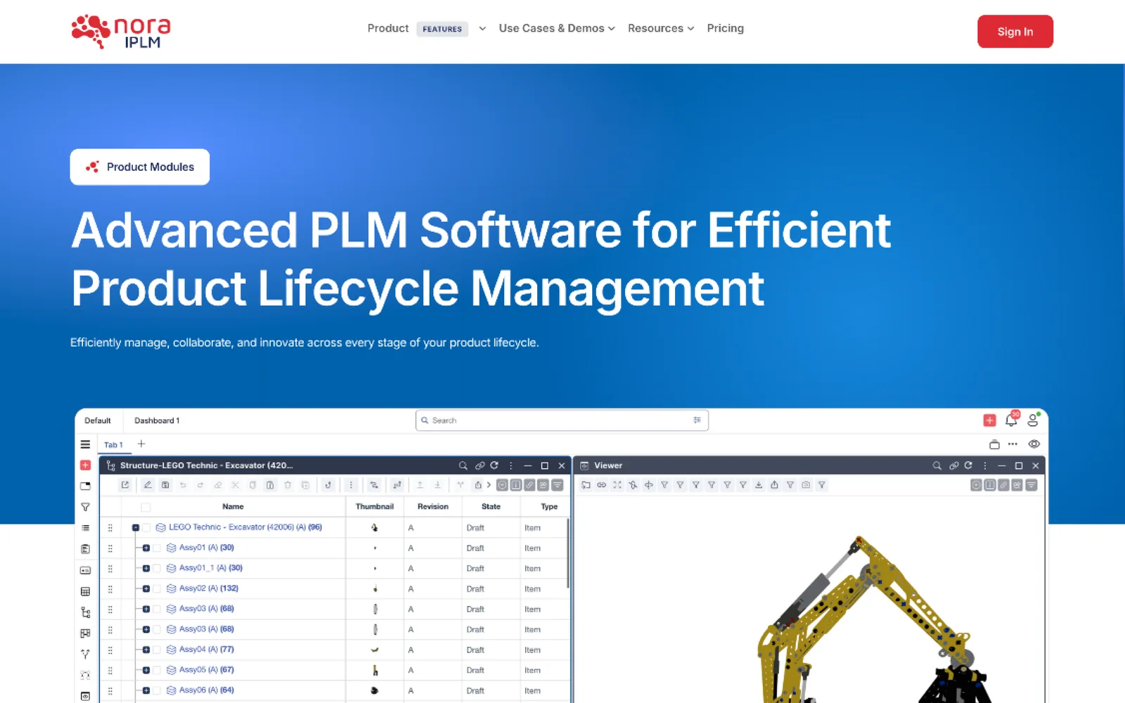 Nora IPLM: Website for a Product Lifecycle Management Platform
