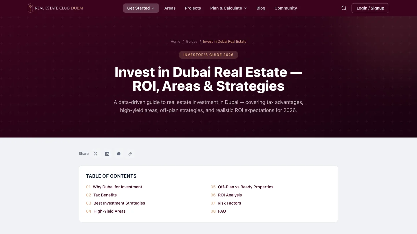 Real Estate Club Dubai investment guide landing page for Dubai real estate