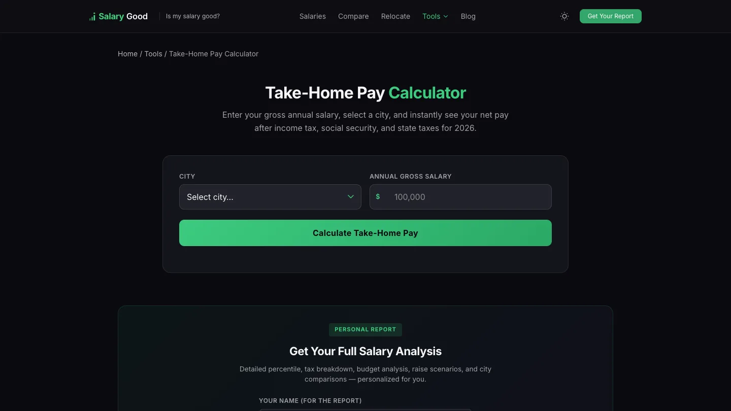 SalaryGood salary calculator tool for comparing compensation across cities
