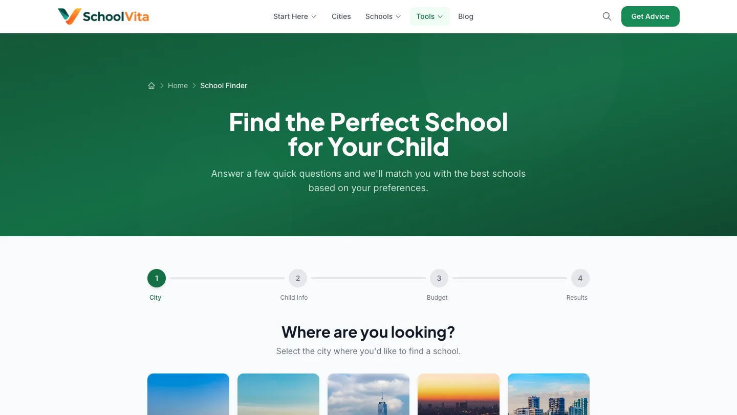 SchoolVita school finder quiz tool helping parents find the right school