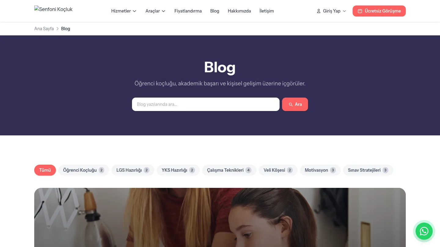 Senfoni Kocluk blog with educational articles on student motivation and exam preparation