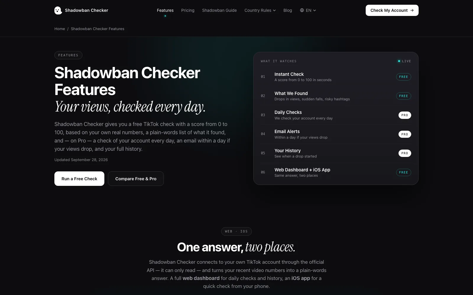 Shadowban Checker screen 2