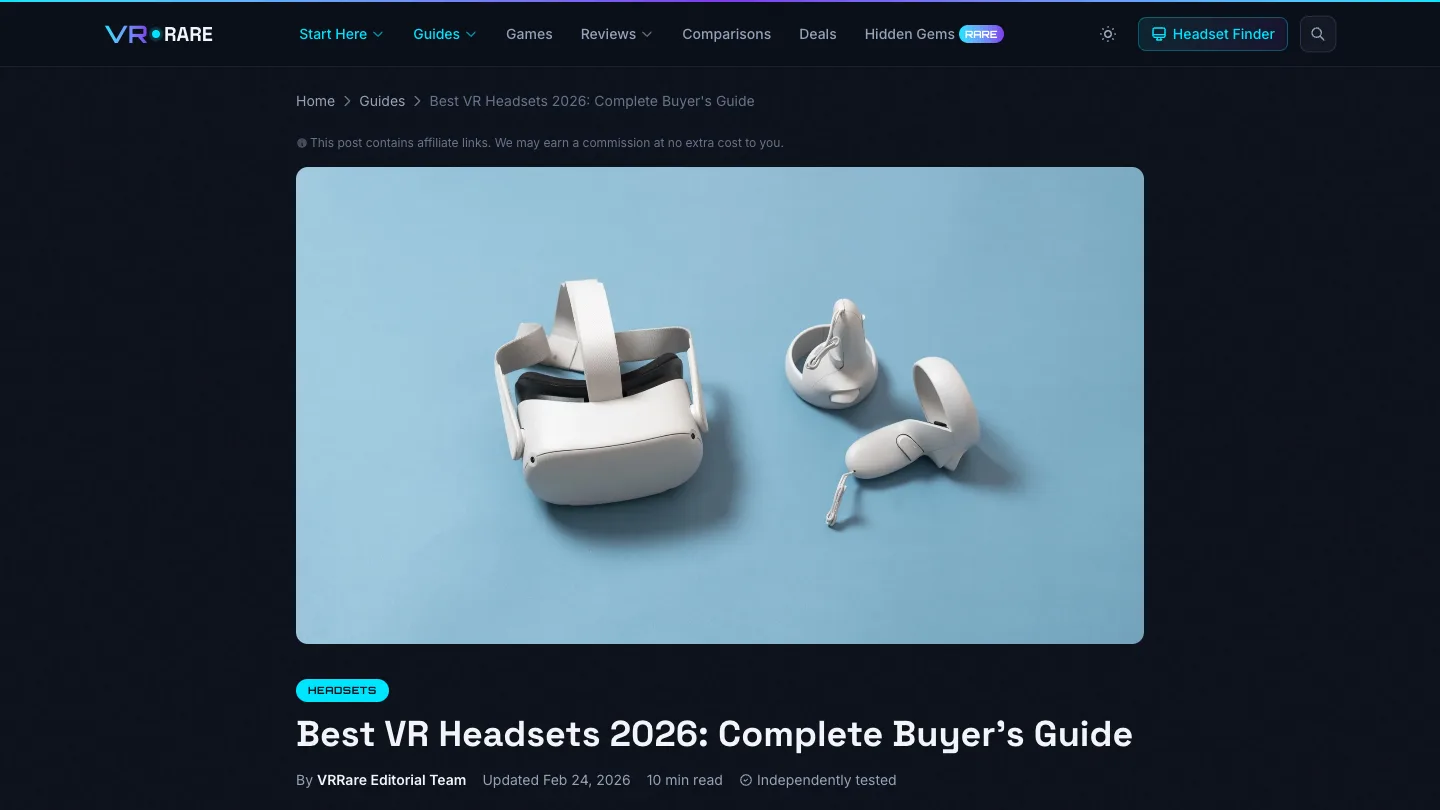 VRRare best VR headsets 2026 comprehensive guide with expert ratings