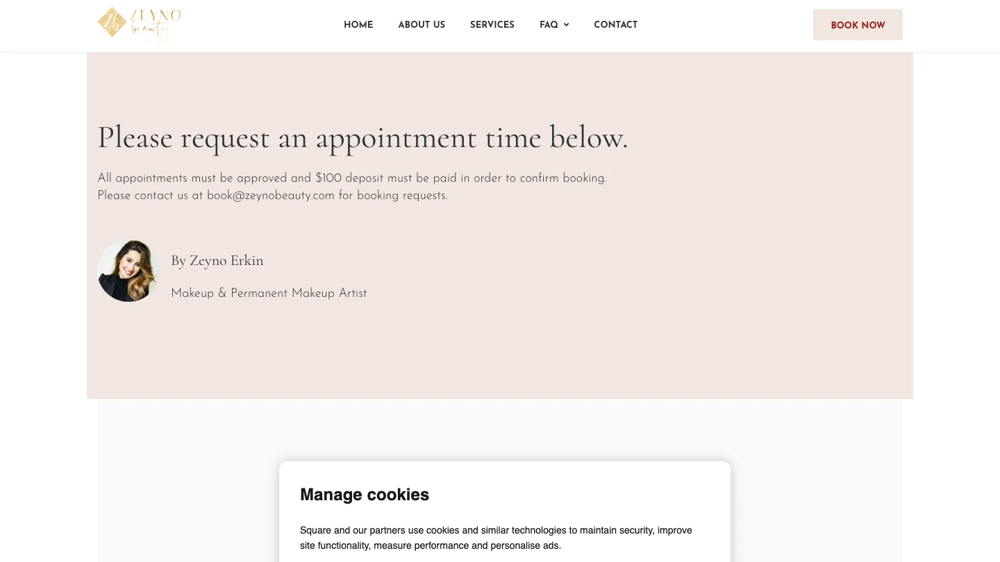 Zeyno Beauty online booking system for scheduling microblading appointments