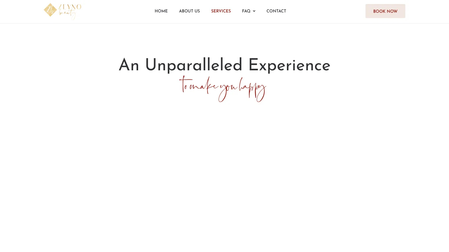 Zeyno Beauty services page showing microblading, permanent makeup, and training offerings