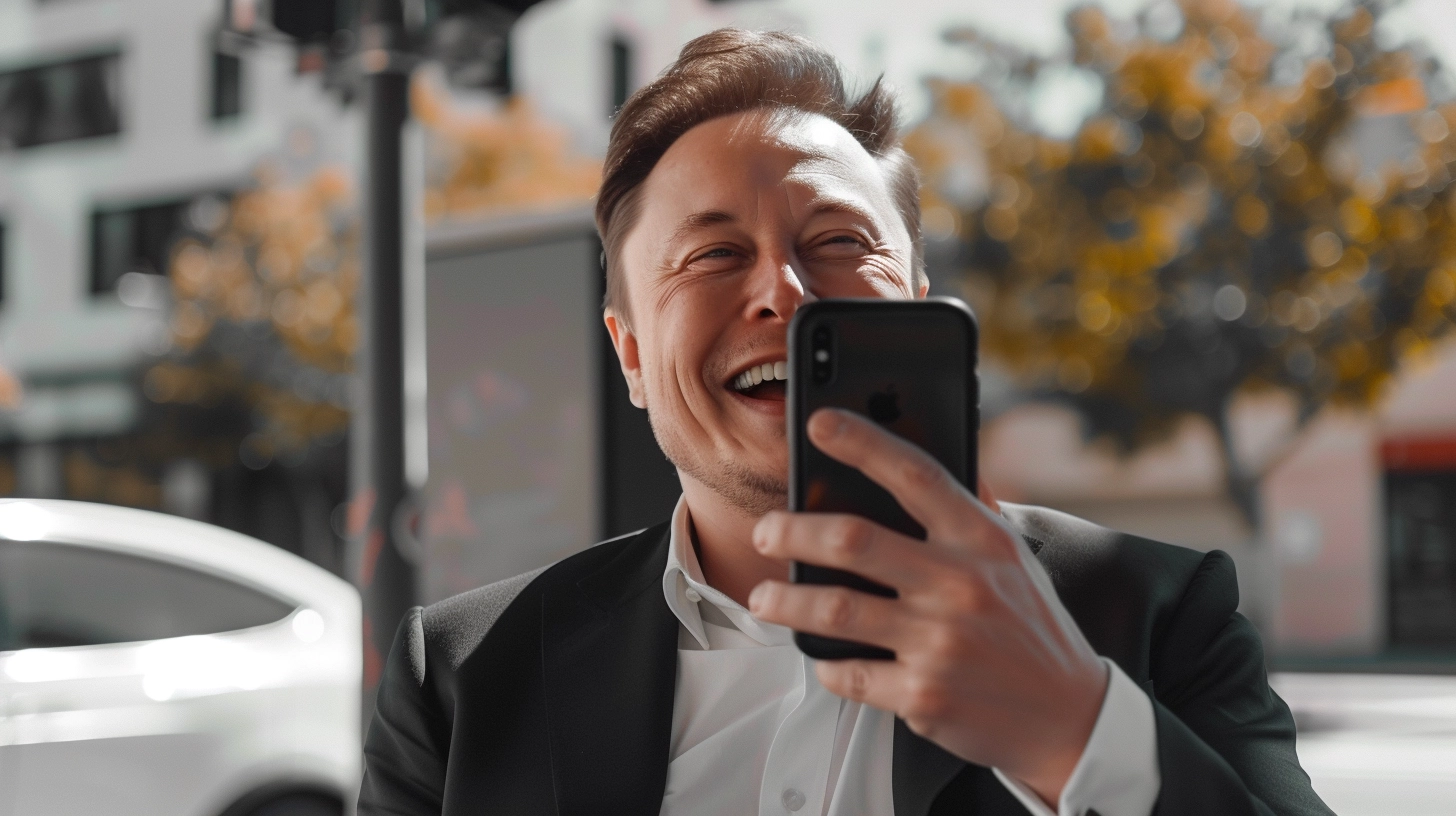 Elon Musk holding a phone
